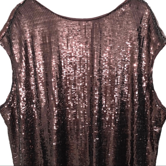 Anthropologie Maeve Kara Sequin Embellished Side Slit Mini Dress Bronze Brown 3X - Picture 4 of 16